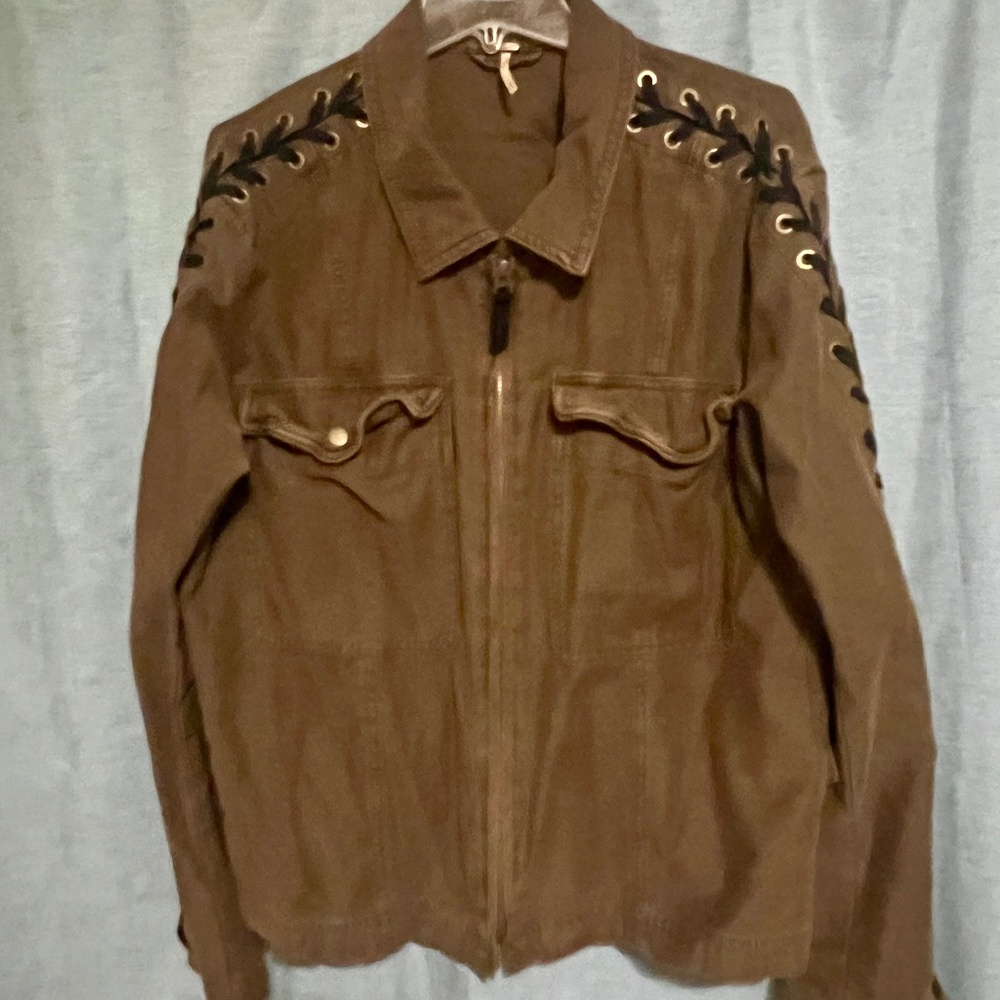 Free People Faye Military Jacket with Lace up Sleeves